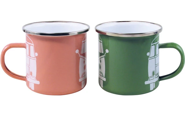 VW Collection T1 Bus Emaille Tassen Set 2 Stück 350 Ml Grün / Rosa 6 VW Collection T1 Bus Emaille Tassen Set 2 Stück 350 Ml Grün / Rosa – Bild 4